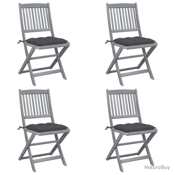 Chaises pliables d'ext�rieur lot de 4 et coussins Bois d'acacia