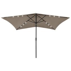 Parasol de jardin avec LED et m&acirc;t en acier taupe 2x3 m