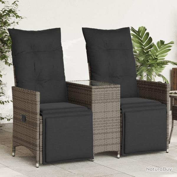 Canap� de jardin inclinable 2 places avec table gris poly rotin