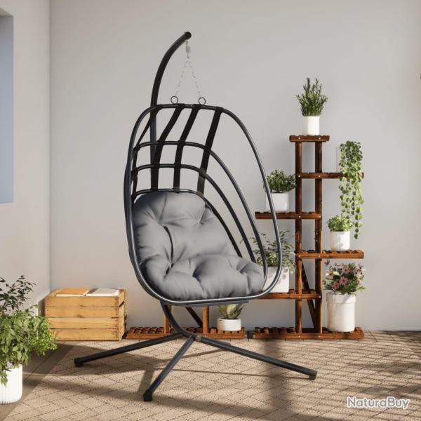 Chaise suspendue en forme d'oeuf avec support anthracite acier