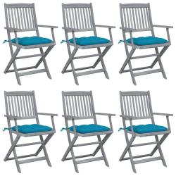 Chaises pliables d'ext&eacute;rieur lot de 6 et coussins Bois d'acacia