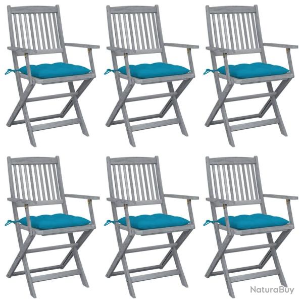 Chaises pliables d'ext�rieur lot de 6 et coussins Bois d'acacia