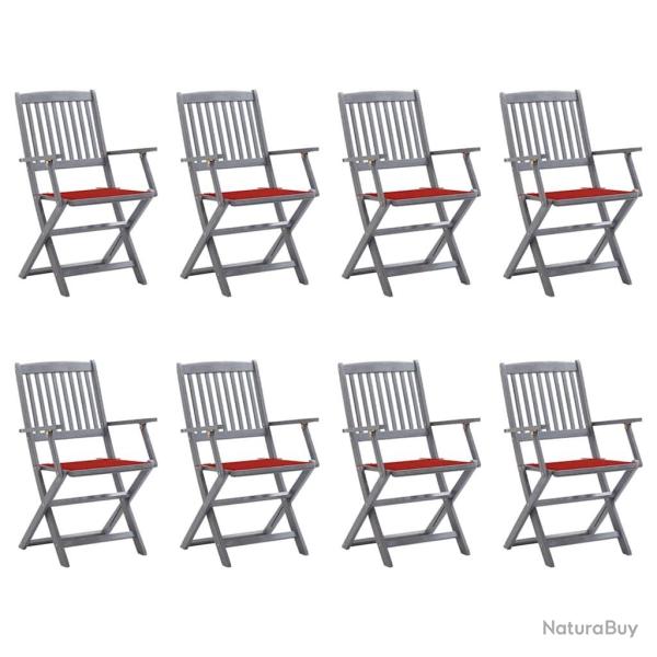 Chaises pliables d'extrieur lot de 8 et coussins Bois d'acacia
