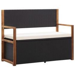 Banc de jardin 115 cm R&eacute;sine tress&eacute;e et bois d'acacia Noir