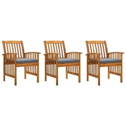 Chaises &agrave; manger de jardin lot de 3 et coussins Bois d'acacia