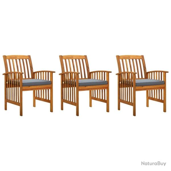 Chaises  manger de jardin lot de 3 et coussins Bois d'acacia