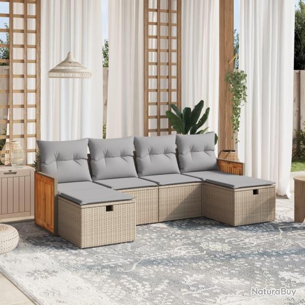 Salon de jardin avec coussins 6pcs m�lange beige r�sine tress�e