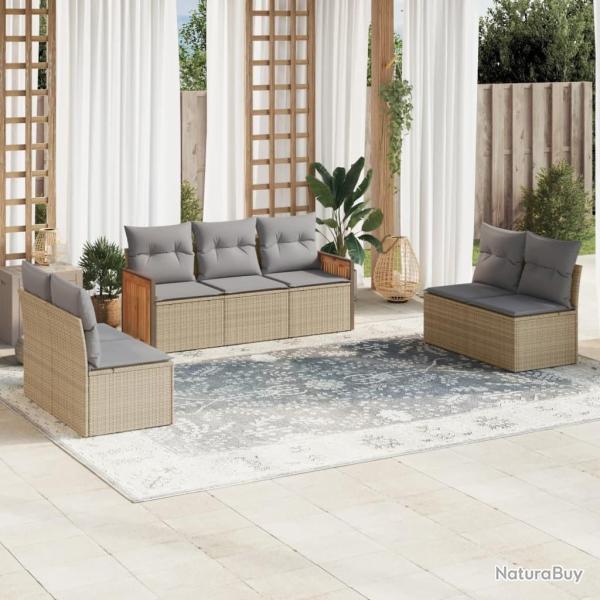 Salon de jardin avec coussins 7 pcs beige r�sine tress�e