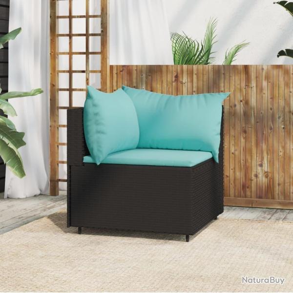 Canap� d'angle de jardin avec coussins Noir R�sine tress�e