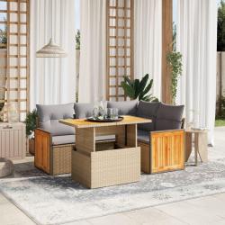 Salon de jardin avec coussins 5 pcs beige r&eacute;sine tress&eacute;e