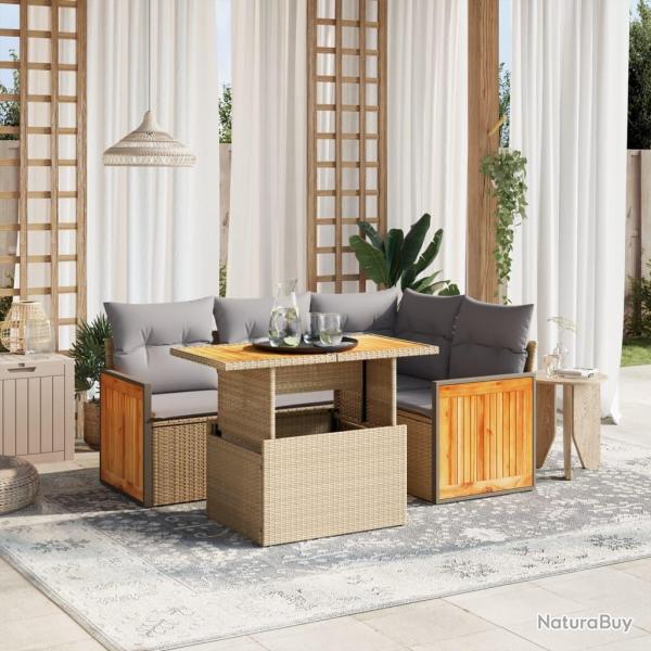 Salon de jardin avec coussins 5 pcs beige r�sine tress�e