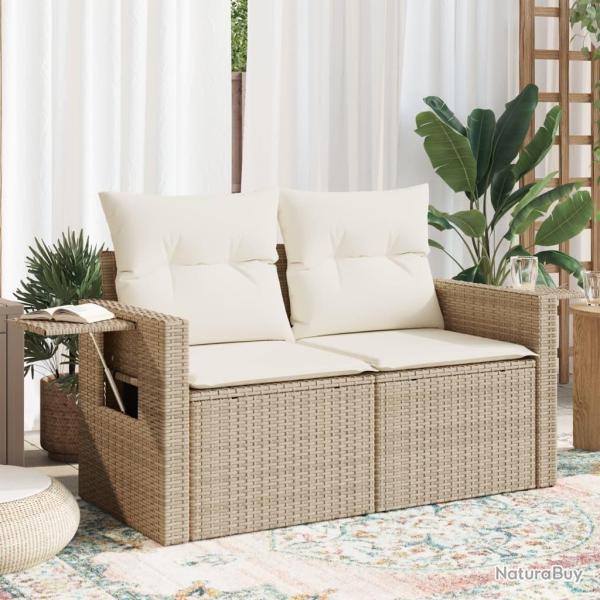Canap� de jardin avec coussins 2 places beige r�sine tress�e