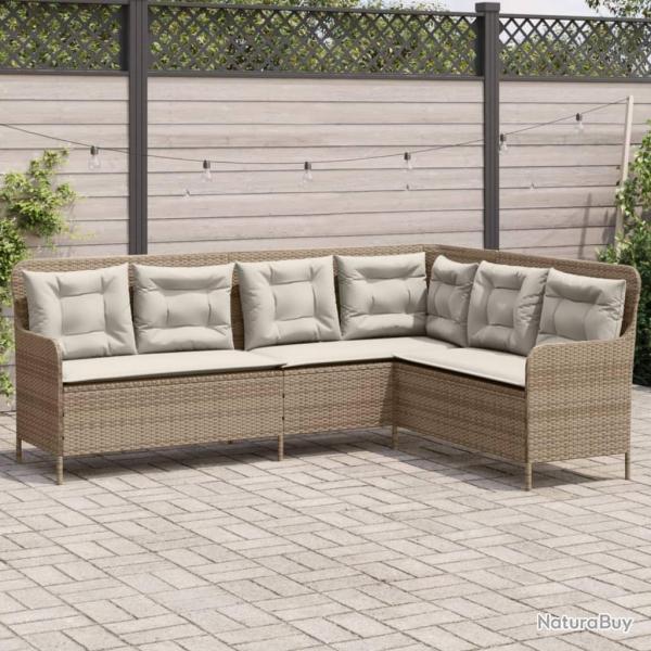 Canap� de jardin avec coussins forme de L beige r�sine tress�e