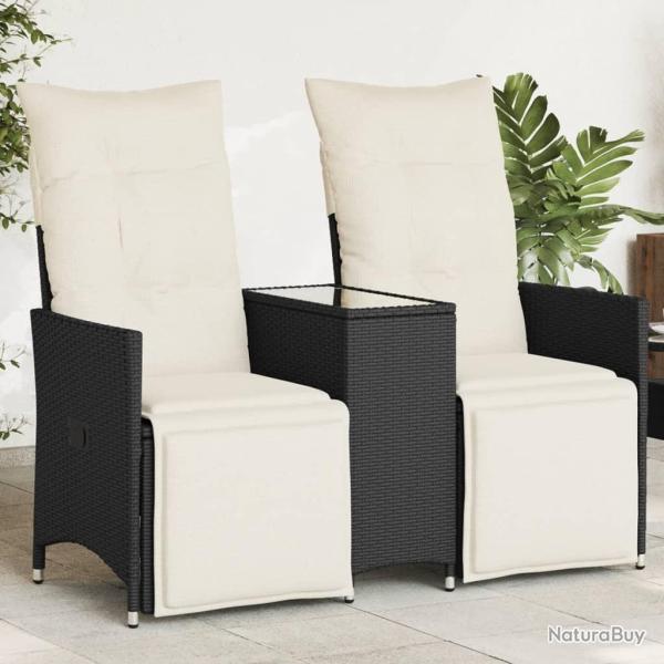 Canap� de jardin inclinable 2 places avec table noir poly rotin