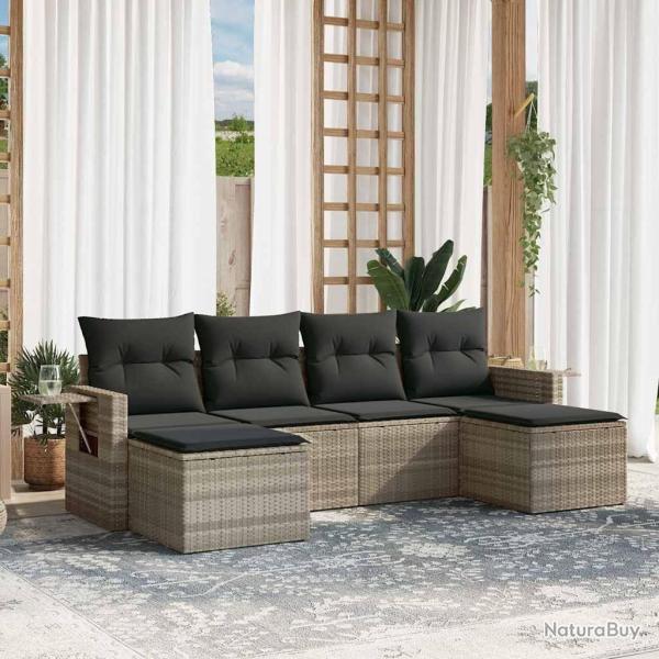 Salon de jardin 6 pcs avec coussins gris clair r�sine tress�e