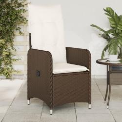 Chaise inclinable de jardin avec coussins marron r&eacute;sine tress&eacute;e