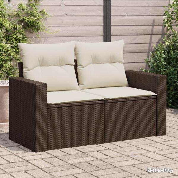 Canap� de jardin avec coussins 2 places marron r�sine tress�e