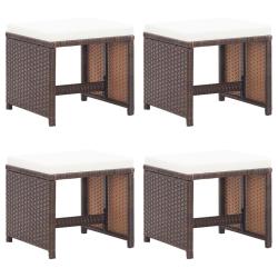 Tabourets de jardin et coussins lot de 4 marron r&eacute;sine tress&eacute;e