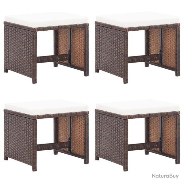 Tabourets de jardin et coussins lot de 4 marron r�sine tress�e