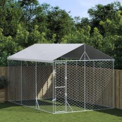 Chenil d'ext&eacute;rieur pour chiens avec toit argent&eacute; 3x4,5x2,5 m