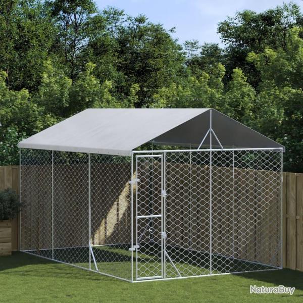 Chenil d'ext�rieur pour chiens avec toit argent� 3x4,5x2,5 m