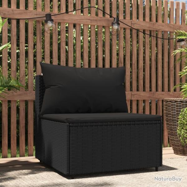Canap� central de jardin avec coussins noir r�sine tress�e