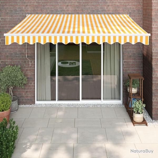 Auvent r�tractable jaune et blanc 3,5x2,5 m tissu et aluminium