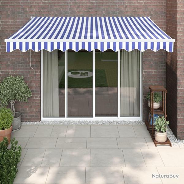 Auvent r�tractable bleu et blanc 3,5x2,5 m tissu et aluminium