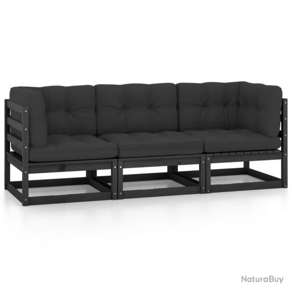 Canap� 3 places de jardin avec coussins Bois de pin massif