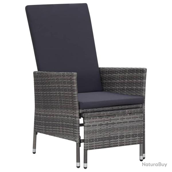 Chaise inclinable de jardin avec coussins R�sine tress�e Gris