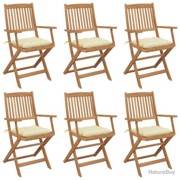 Chaises pliables de jardin lot de 6 avec coussins Bois d'acacia