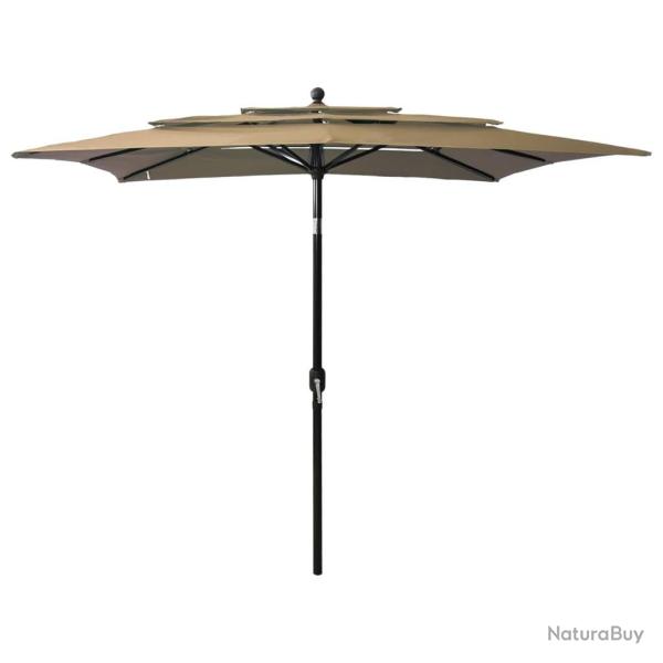 Parasol de jardin  3 niveaux avec mt en aluminium taupe