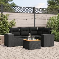 Salon de jardin 5 pcs avec coussins noir r&eacute;sine tress&eacute;e