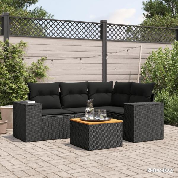 Salon de jardin 5 pcs avec coussins noir r�sine tress�e