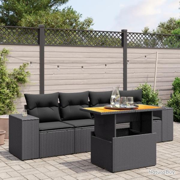 Salon de jardin 5 pcs avec coussins noir r�sine tress�e