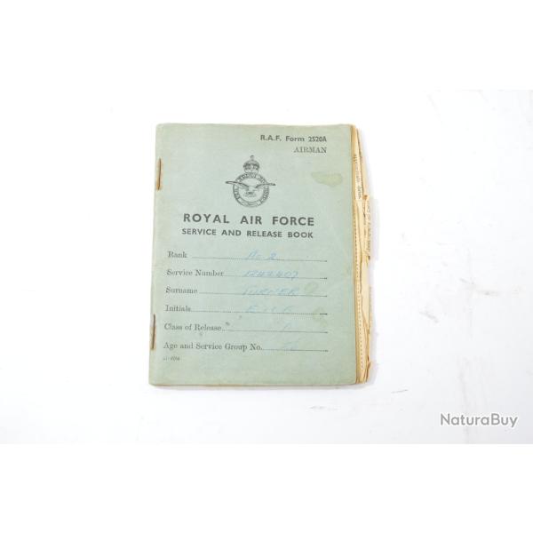 Livret militaire ROYAL AIR FORCE service and release book RAF 2520A 1945