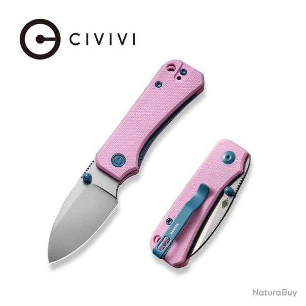 Couteau CIVIVI Baby Banter Pink Lame Acier Nitro-V Satin Manche G10 IKBS Liner Lock CIVC19068S10