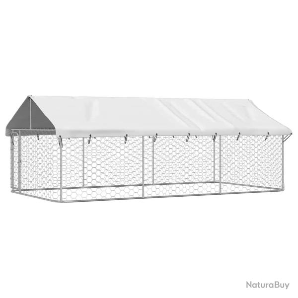 Chenil cage enclos pac animaux ext�rieur avec toit 400 x 200 x 150 cm Argent 02_0041910