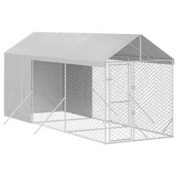 Chenil cage enclos pac animaux d'ext&eacute;rieur pour chiens avec toit argent&eacute; 2 x 6 x 2,5 m Argent 02_00