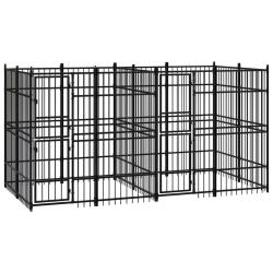 Chenil cage enclos pac animaux d'ext&eacute;rieur pour chiens acier 7,37 m&sup2; noir 02_0041873