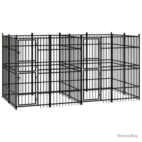 Chenil cage enclos pac animaux d'ext�rieur pour chiens acier 7,37 m� noir 02_0041873
