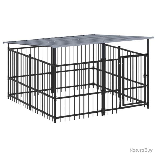 Chenil cage enclos pac animaux d'ext�rieur avec toit pour chiens acier 3,75 m� noir 02_0041760