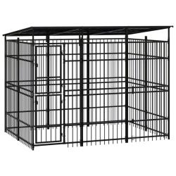 Chenil cage enclos pac animaux d'ext&eacute;rieur avec toit pour chiens acier 5,53 m&sup2; noir 02_0041762
