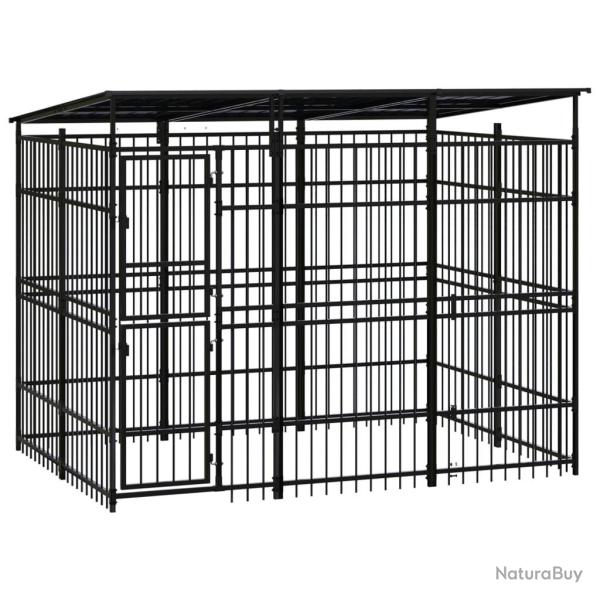 Chenil cage enclos pac animaux d'ext�rieur avec toit pour chiens acier 5,53 m� noir 02_0041762