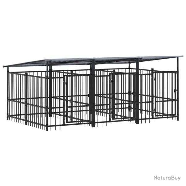 Chenil cage enclos pac animaux d'ext�rieur avec toit pour chiens acier 5,63 m� noir 02_0041763