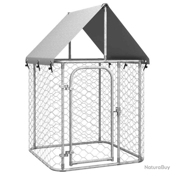Chenil cage enclos pac animaux ext�rieur avec toit 100 x 100 x 150 cm Argent 02_0041904