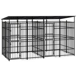 Chenil cage enclos pac animaux d'ext&eacute;rieur avec toit pour chiens acier 7,37 m&sup2; noir 02_0041767