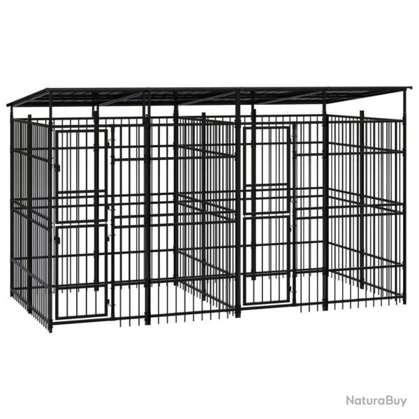 Chenil cage enclos pac animaux d'ext�rieur avec toit pour chiens acier 7,37 m� noir 02_0041767