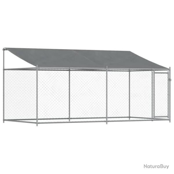 Cage pour chien avec toit et porte 4 x 2 x 2 m acier galvanis� gris 02_0041631