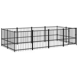 Chenil cage enclos pac animaux d'ext&eacute;rieur pour chiens acier 7,51 m&sup2; noir 02_0041878